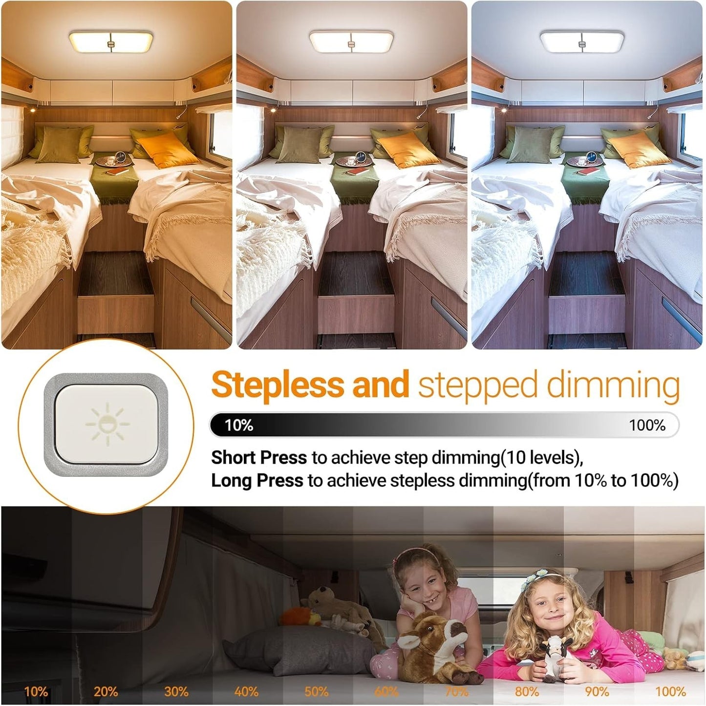 Dimmable 1700LM 3 Color Light Interior 12V 240Led Ceiling Dome Lamp RV  4Pcs