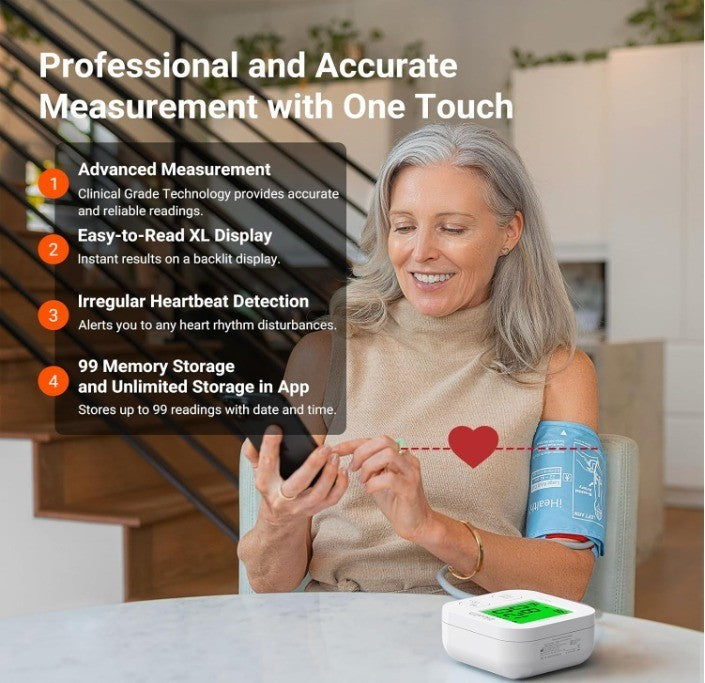 iHealth Track Smart Upper Arm Blood Pressure Monitor with Wide Range Cuff That
