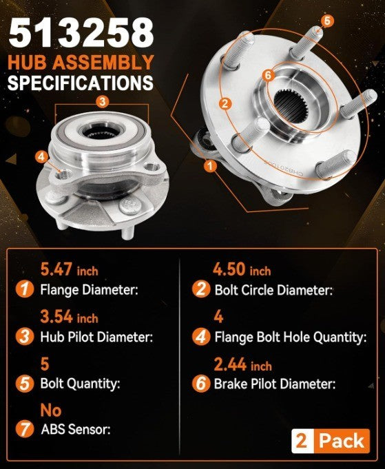 513258 (Pair) Front Wheel Bearing Hub Assembly for Scion TC