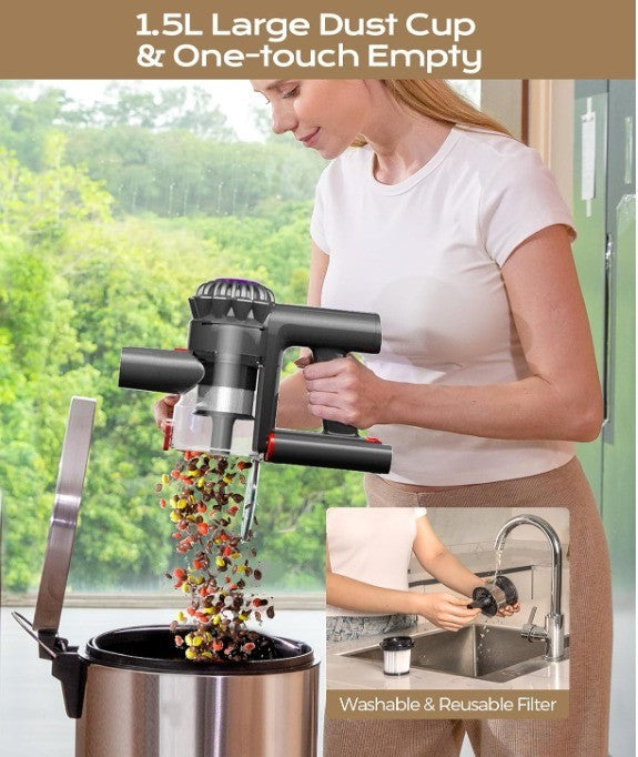 V15 Cordless Vacuum Cleaner, 45Mins Powerful Vacuum Cleaners for Home