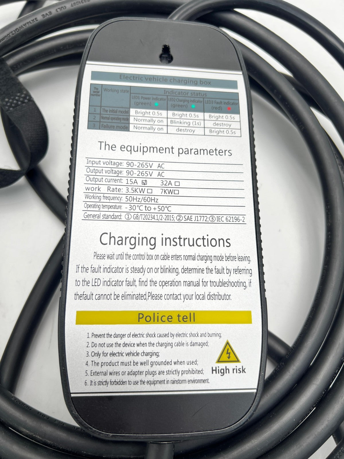 APLYSIA TECH PORTABLE EV CHARGER LEVEL 1, 15AMP 250V,ELECTRIC VEHICLE CHARGER, A