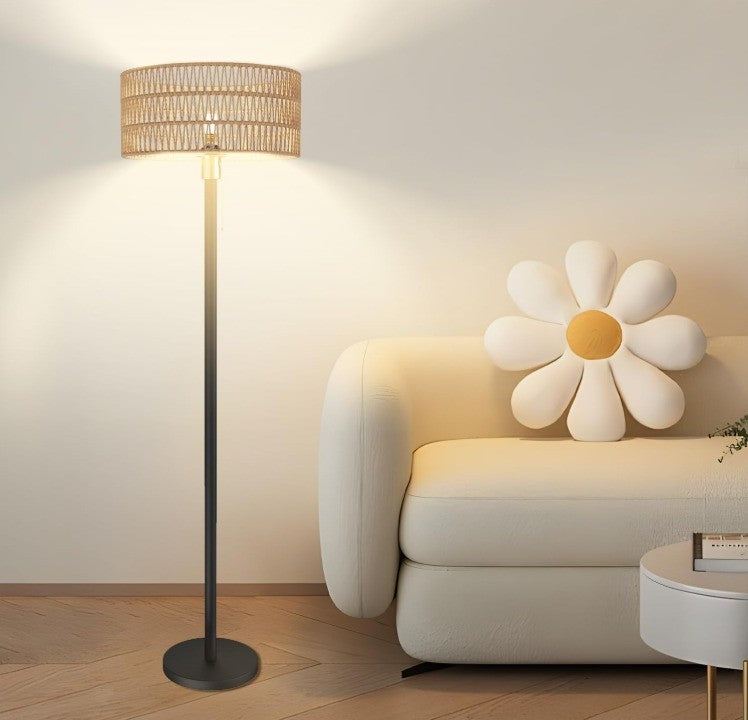 Floor Lamp for Living Room Bedroom Farmhouse Arc Rattan Boho Standing Lamp with