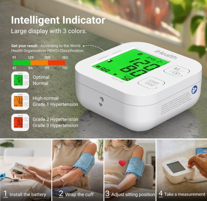 iHealth Track Smart Upper Arm Blood Pressure Monitor with Wide Range Cuff That