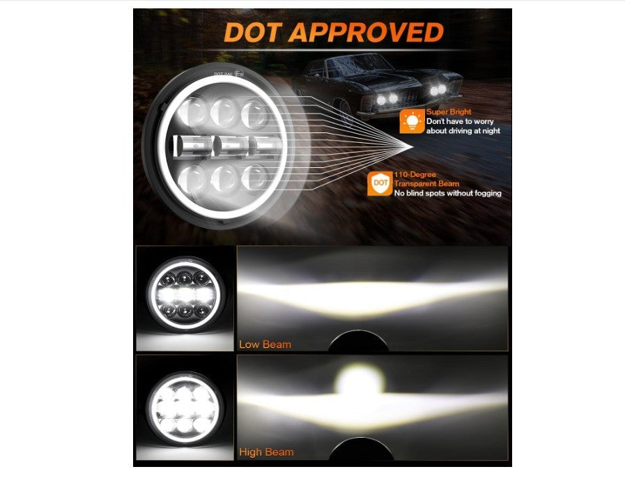 MGLLIGHT 5-3/4 5.75 inch LED Headlight White Amber LED Halo Compatible with Chal