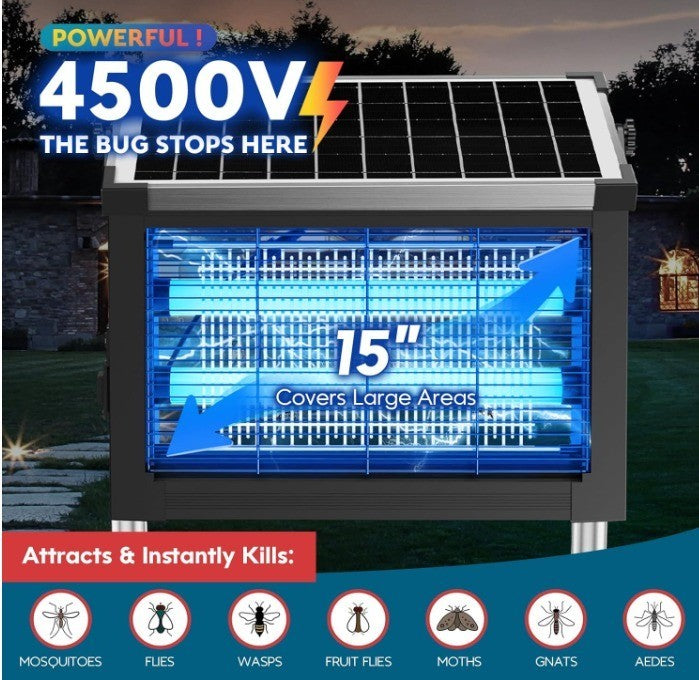 Solar Bug Zapper Outdoor Mosquito Zapper 4500V Waterproof Rechargeable Fly Zappe