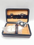 Portable Leather Cigar Humidor 4 Tube Case Holder Cedar Wood Travel Box Black