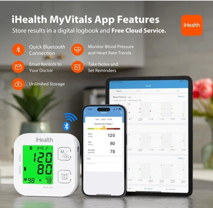 iHealth Track Smart Upper Arm Blood Pressure Monitor with Wide Range Cuff That