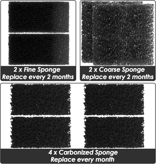 Aquarium Filter Sponge, 2 x Coarse Sponge, 2 x Fine Sponge & 4 x Carbonized
