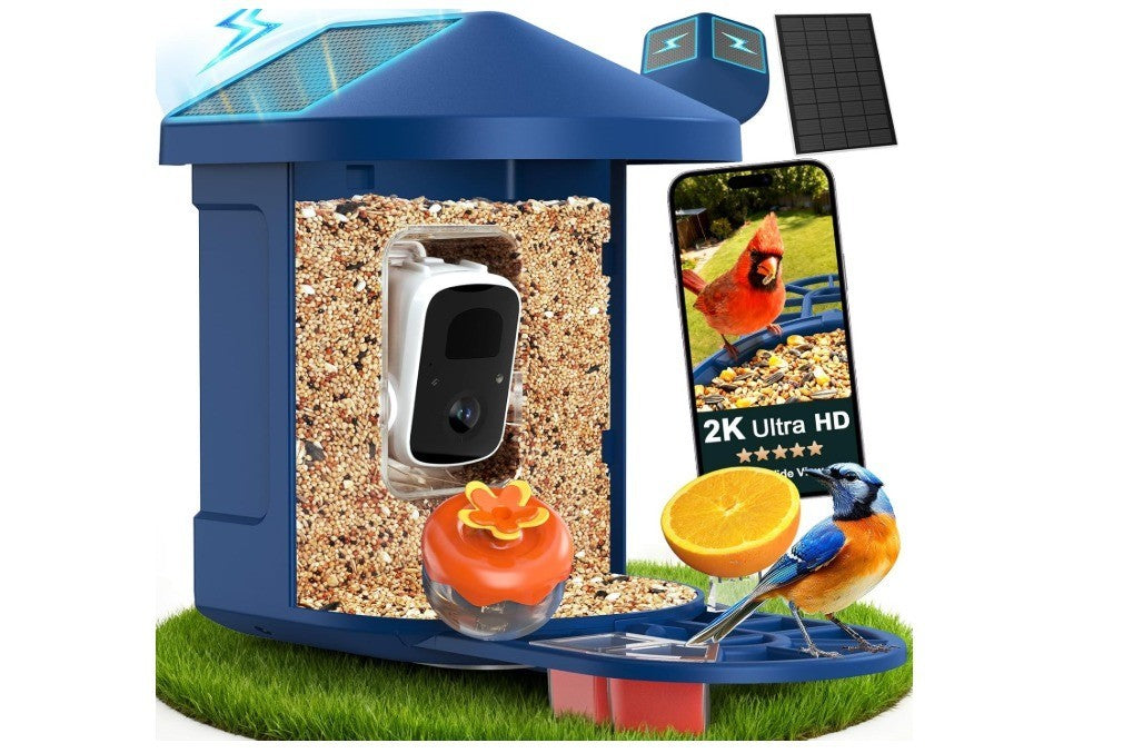 Smart Bird Feeder with AI Camera Solar-powered Recognize 10,000+ Species Blue