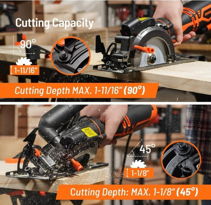 DOVAMAN Circular Saw, 5.8A 4-1/2" Circular Saw w/Laser, Metal Auxiliary Handle
