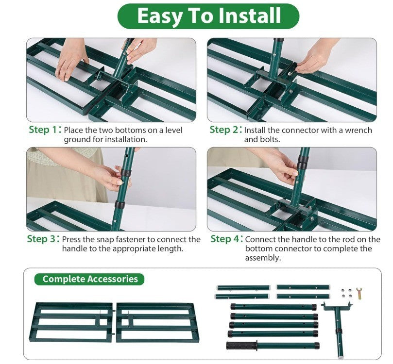Lawn Leveling Rake,Stainless Steel Lawn Leveler with 48”x10” Ground Plate, 78” A