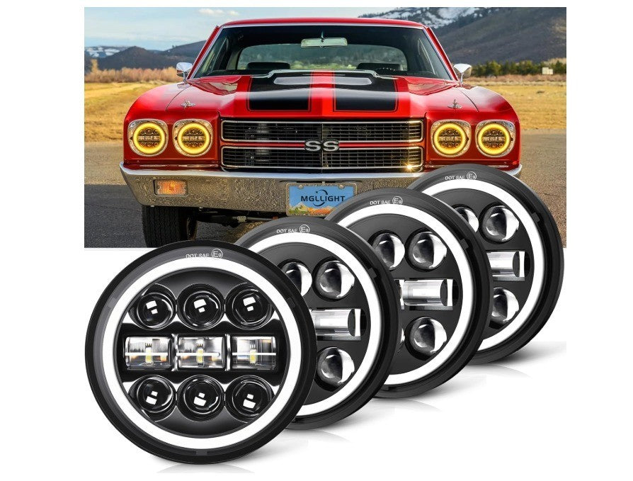 MGLLIGHT 5-3/4 5.75 inch LED Headlight White Amber LED Halo Compatible with Chal