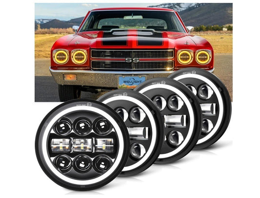 MGLLIGHT 5-3/4 5.75 inch LED Headlight White Amber LED Halo Compatible with Chal