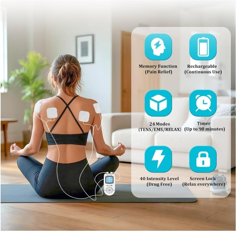 Dual Channel TENS EMS Unit 40 Intensities for Gradual Pain Relief Therapy