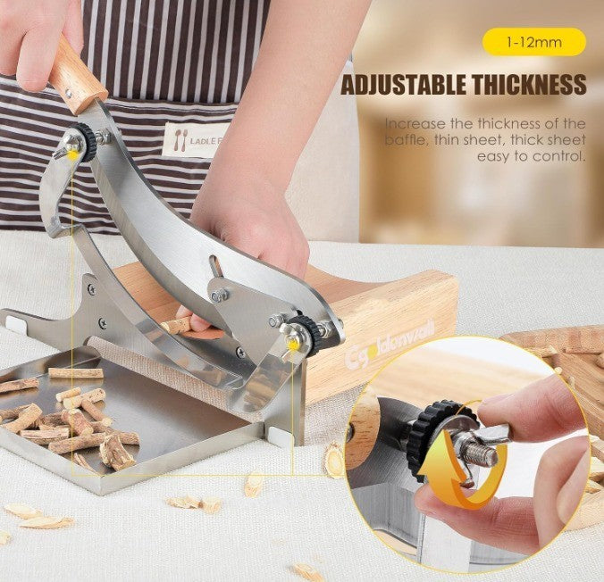 CGOLDENWALL 2 Blades Chinese Medicine Slicer Manual Radiused Biltong Slicer,