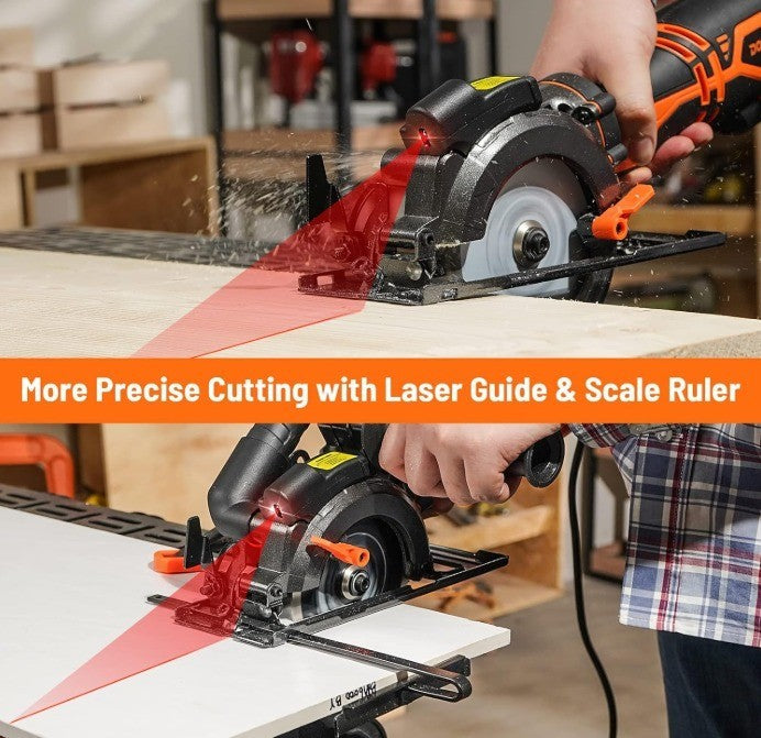 DOVAMAN Circular Saw, 5.8A 4-1/2" Circular Saw w/Laser, Metal Auxiliary Handle