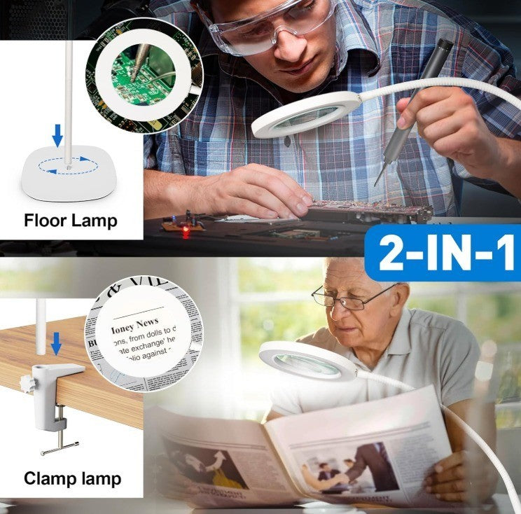 HITTI 10X Magnifying Glass with Light and Clamp, Hands Free Magnifying Floor ...