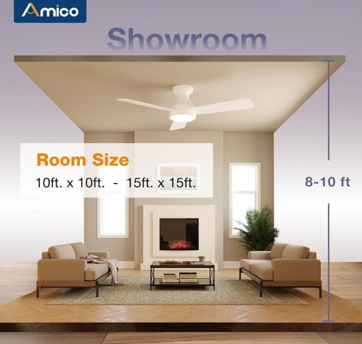 Amico Ceiling Fans with Lights, 42 inch Low Profile Ceiling Fan with Light
