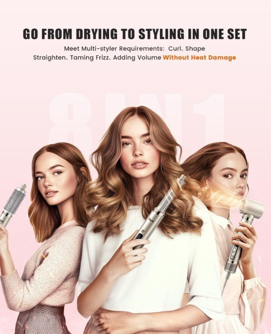 Tqcir 8-in-1 Professional Hot Air Styler&Hair Dryer Brush, Powerful Multi-Styler