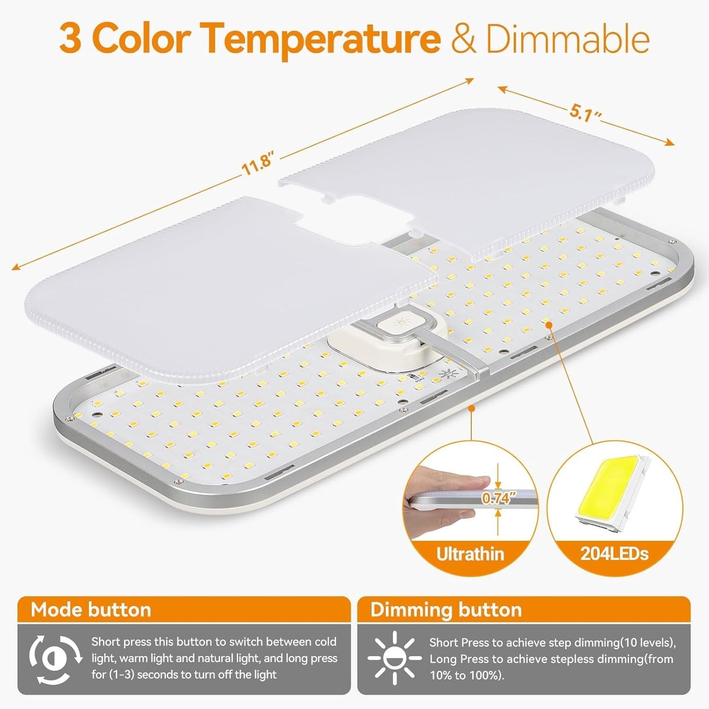 Dimmable 1700LM 3 Color Light Interior 12V 240Led Ceiling Dome Lamp RV  4Pcs