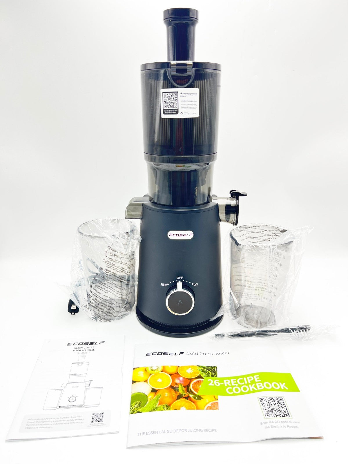 Ecoself 200 Watts Cold Press Big Mouth Slow Juicer Model SJ050-C - Black