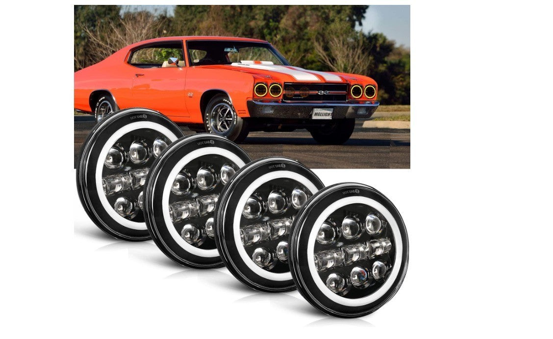 MGLLIGHT 5-3/4 5.75 inch LED Headlight White Amber LED Halo Compatible with Chal