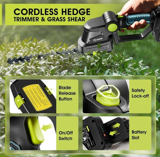 Saker Cordless Hedge Trimmer-20V Electric Shrub Trimmer Grass Shears Handheld Gr