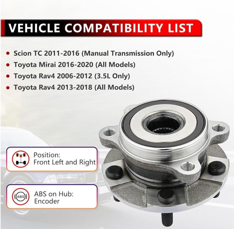 513258 (Pair) Front Wheel Bearing Hub Assembly for Scion TC 2011-2016, for Toyot