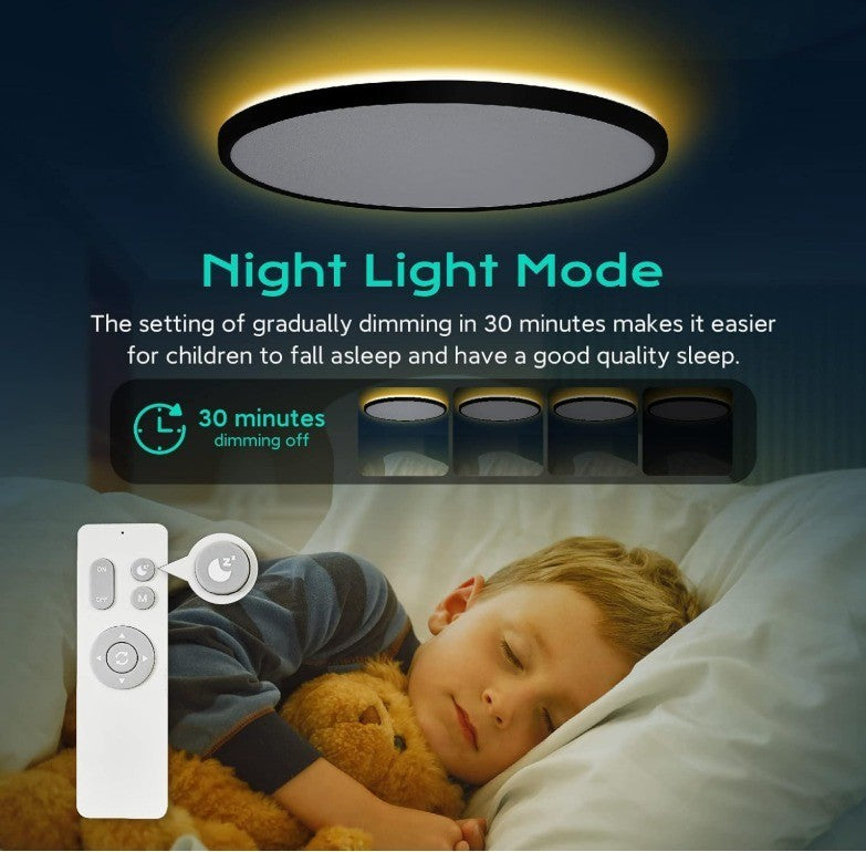 Roomratv Black Ceiling Light Fixture with Remote Control, with 3000K Warm Nightl