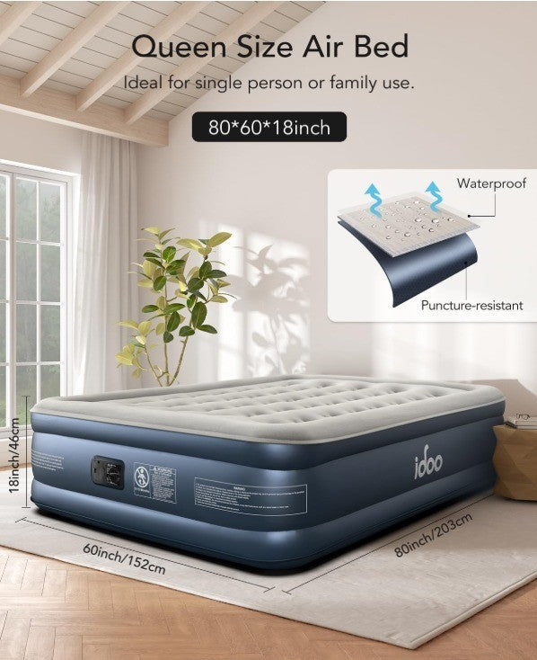 iDOO Queen Air Mattress with Built in Pump, 18 Raised Comfort Blow up Mattres