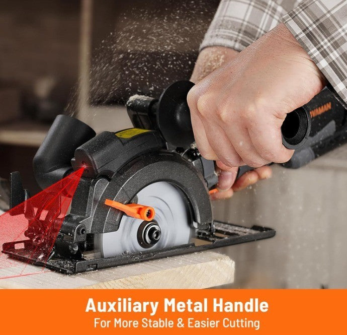DOVAMAN Circular Saw, 5.8A 4-1/2" Circular Saw w/Laser, Metal Auxiliary Handle