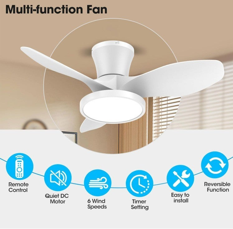ocioc Quiet Ceiling Fan with LED Light DC motor 32 inch Large Air Volume Remo...