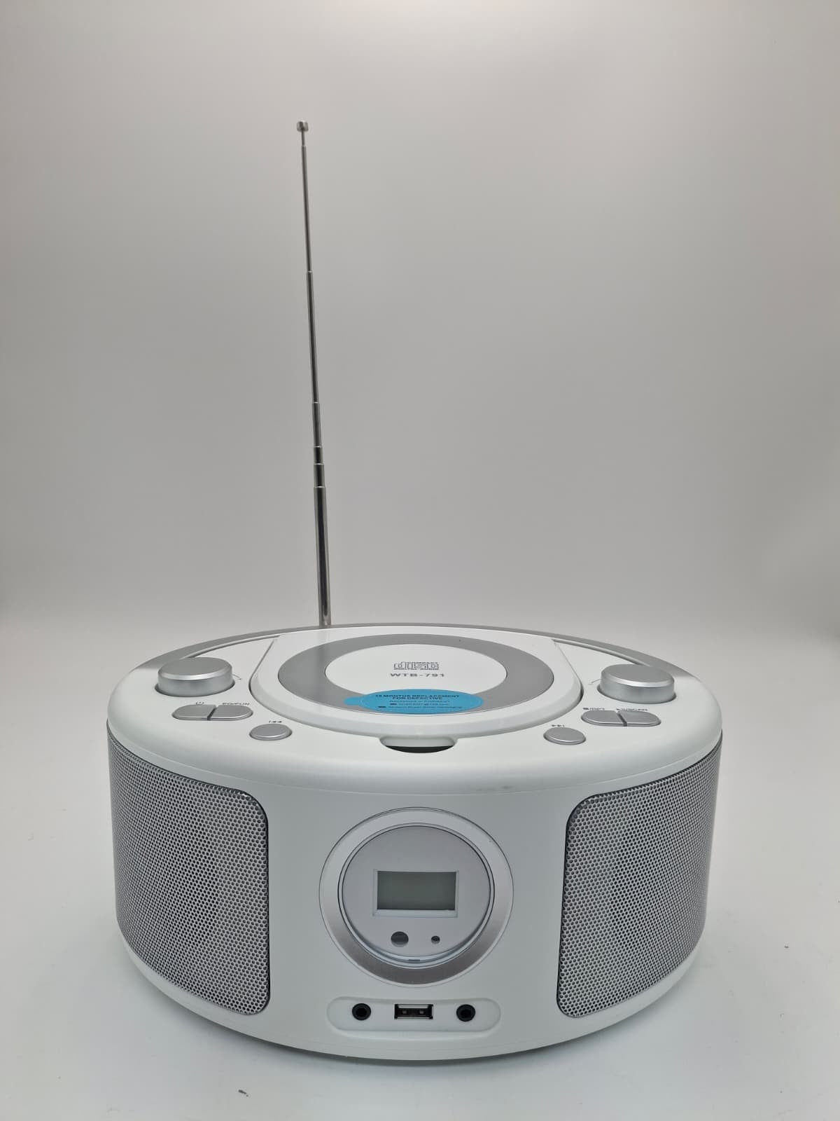 Silver Boombox Bluetooth CD Player FM Radio Portable WTB-791 with USB AUX