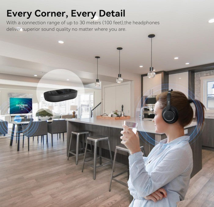 LEVN Bluetooth Wireless TV Headphones Watching Wireless Seniors BLACK NEW