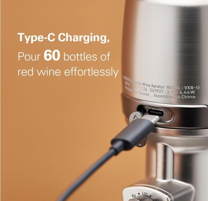 VINXPER Expert Adjustable Electric Wine Aerator – Instant 240-Min Precision Deca