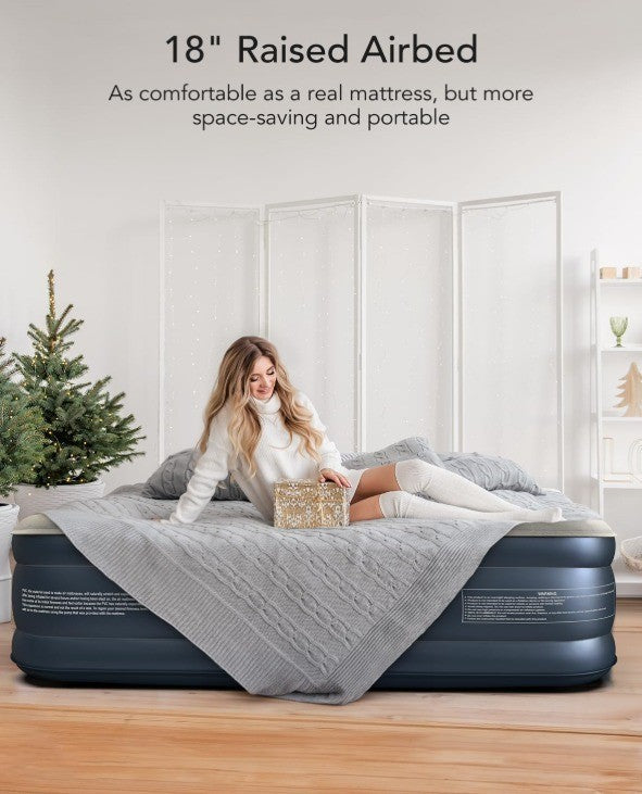 iDOO Queen Air Mattress with Built in Pump, 18 Raised Comfort Blow up Mattres