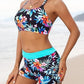 Aqua Eve 3 Piece Tankini Swimsuit for Women Tank Bathing Suit with Shorts Open B