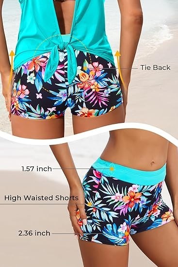 Aqua Eve 3 Piece Tankini Swimsuit for Women Tank Bathing Suit with Shorts Open B