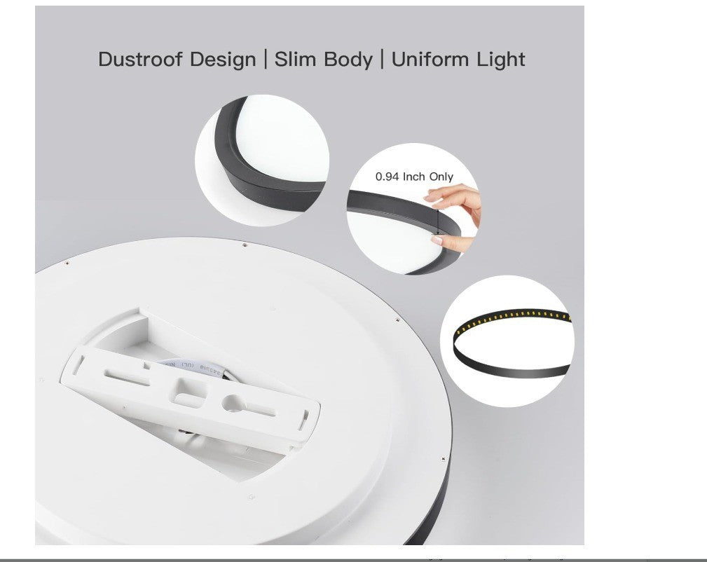 Roomratv Black Ceiling Light Fixture with Remote Control, with 3000K Warm Nightl
