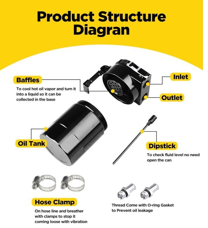 Oil Catch Can Reservoirs,Baffled Oil Catch Can Kit,300ml Oil Reservoir Tank,Oil