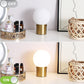 Gold Table Lamp for Nightstand with Frosted Glass Globe Shade, Mid Century