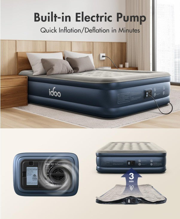 iDOO Queen Air Mattress with Built in Pump, 18 Raised Comfort Blow up Mattres