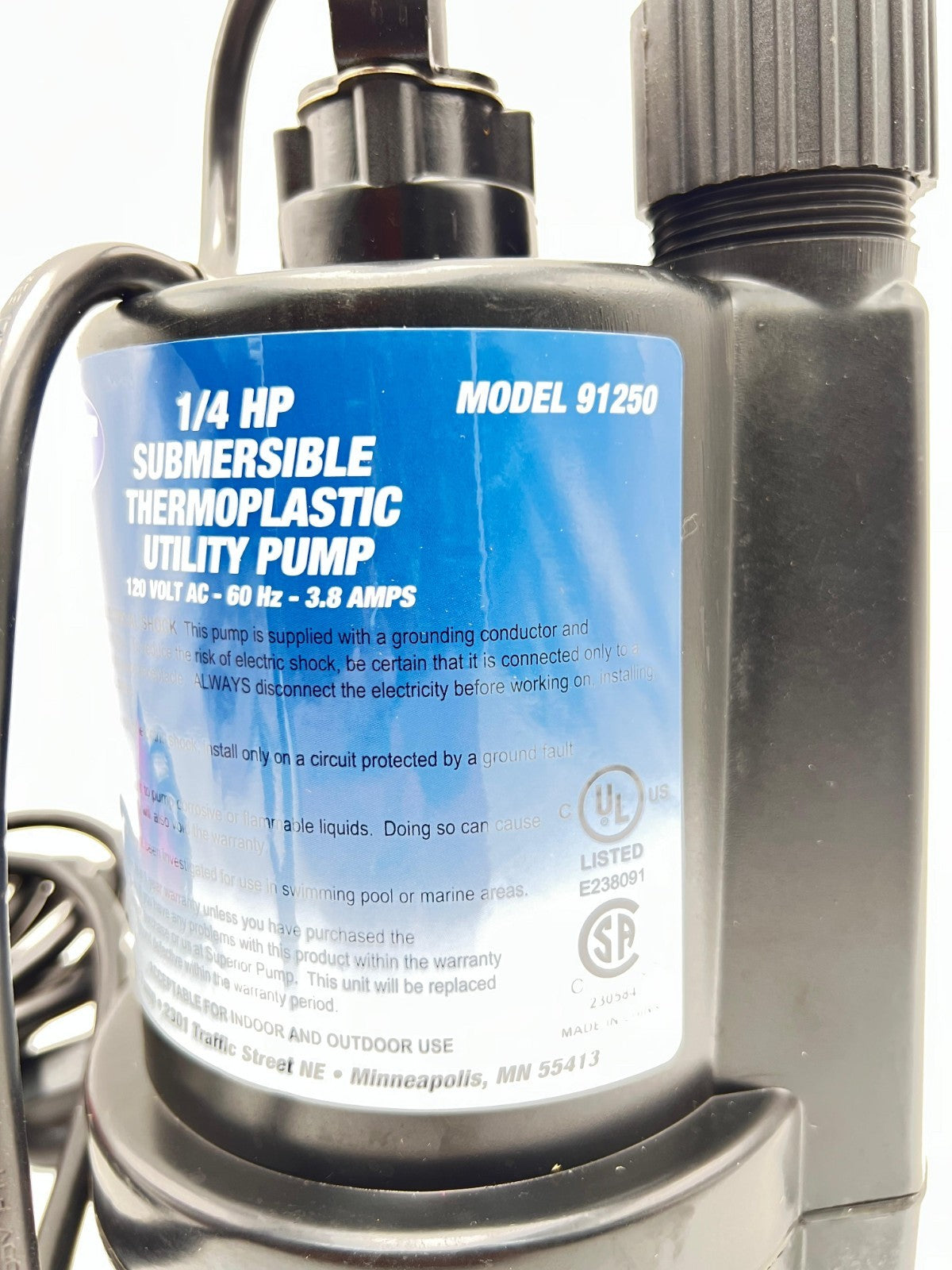 Superior Pump 1/4 HP Thermoplastic Utility Water Pump (91250)