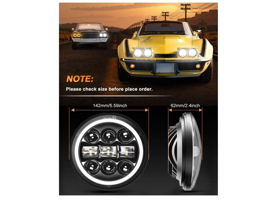 MGLLIGHT 5-3/4 5.75 inch LED Headlight White Amber LED Halo Compatible with Chal