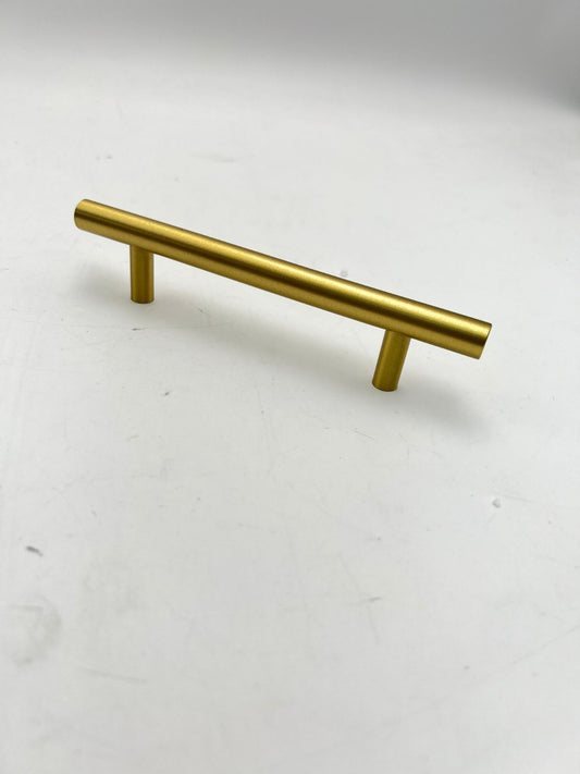 QOGRISUN 5-Pack Solid Brass Cabinet Pulls, Gold Euro Style T Bar Handles, 5-Inch