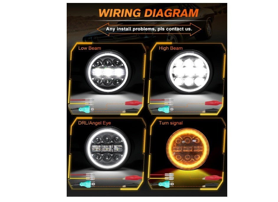 MGLLIGHT 5-3/4 5.75 inch LED Headlight White Amber LED Halo Compatible with Chal